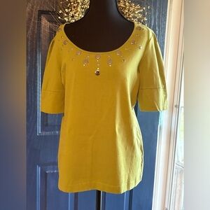 Nine West Green and Silver Embellished Blouse